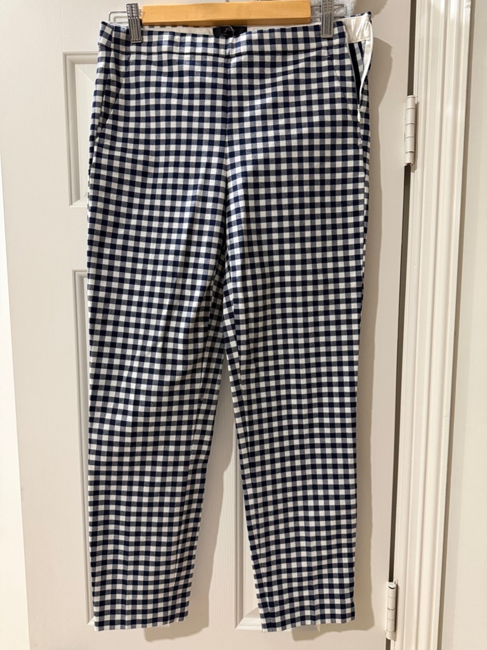 J. Crew Navy and White Gingham Cropped Pants